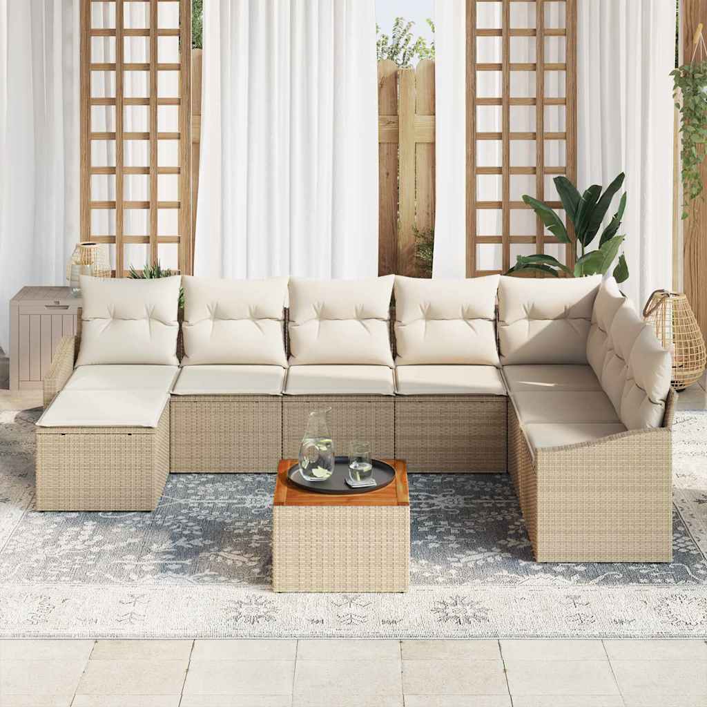 9 piece beige garden sofa set with cushions