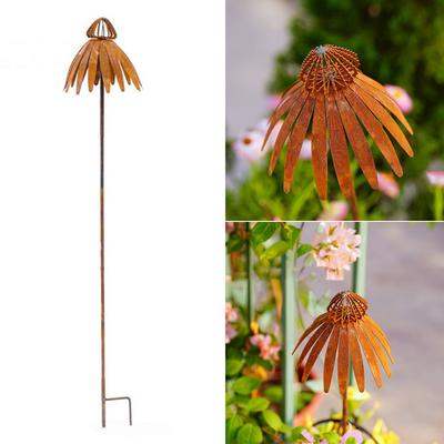 1Pcs Rusty Echinacea Garden Stake Charming Rusted Echinacea Garden Stake Metal Echinacea Plant Sculpture Garden Stake