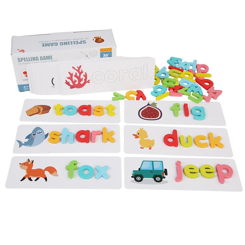 Ungiftiges Holz-Buchstabierspiel für Kinder, Buchstaben-Kognition, Wort-Buchstabieren, Zuordnungs-Karte, Tierbuchstaben, Bildung, Lernen, Lernspielzeug