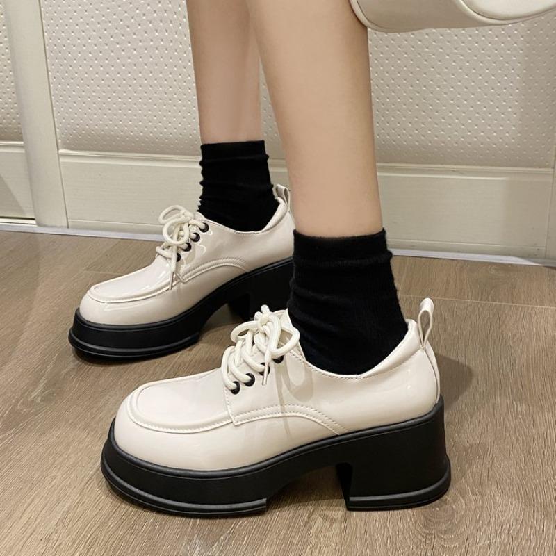 2 Autumn and winter velvet black platform small leather shoes women's heightened thick heel Mary Jane shoes muffin high heel