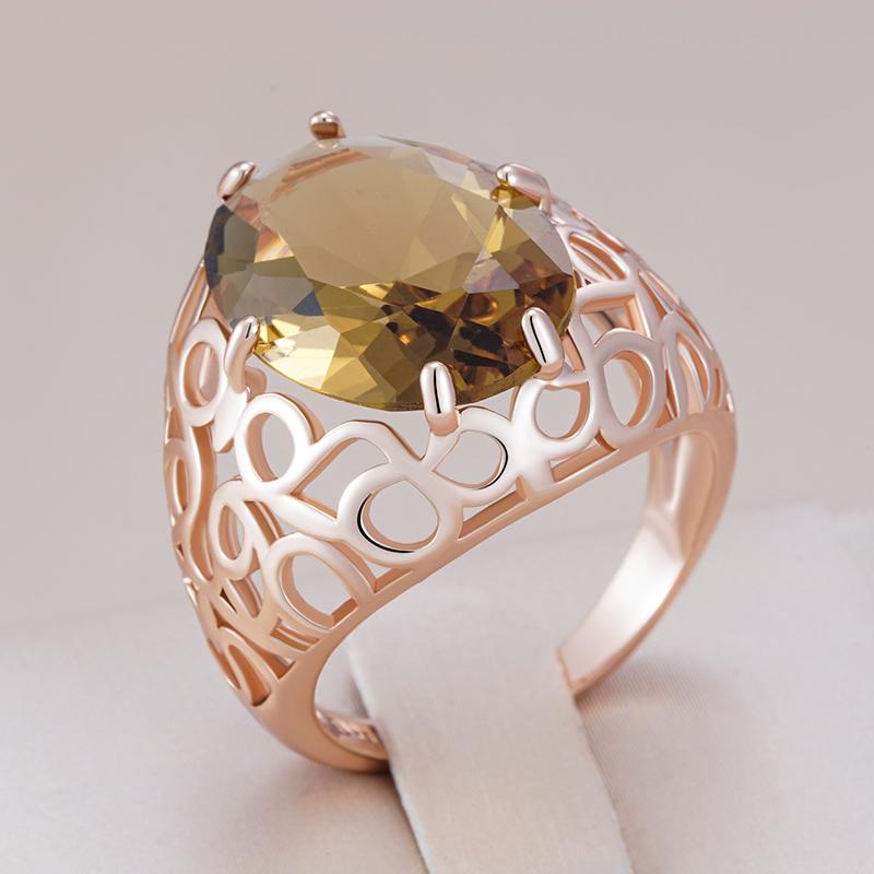 Fashion Oval Brown Natural Zircon Big Rings For Women Simple Rose Gold Color High Quality Ethnic Bride Wedding Jewelry