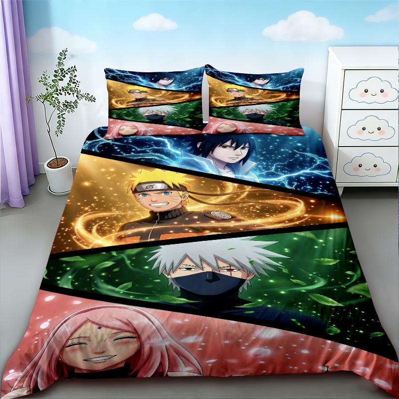 Duvet Cover Anime Uzumaki Naruto Bedding Set Pillowcase Bedclothes Suit Single Double Quilt Cover Bedspead Bedroom boys bests