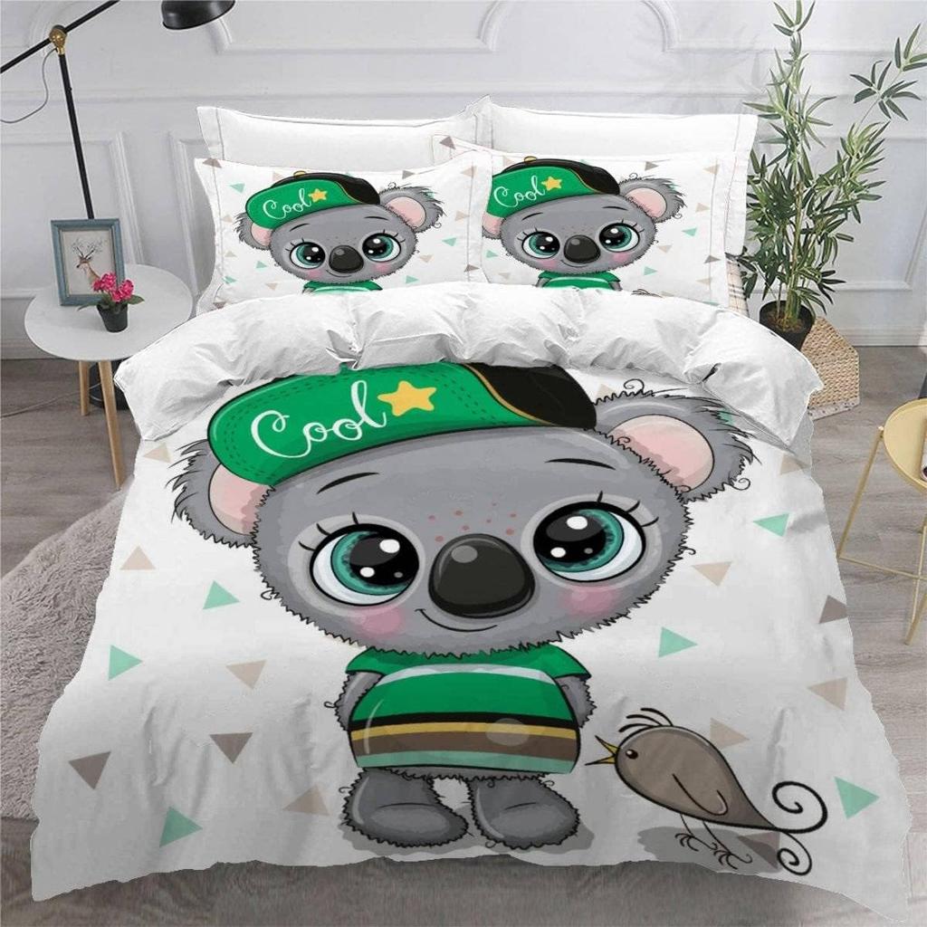 Cute Koala Flowers Pattern Duvet Cover Set,Bedding Set for Kids Girls Comforter Cover with Zipper(1 Duvet Cover+1 Pillow Case)