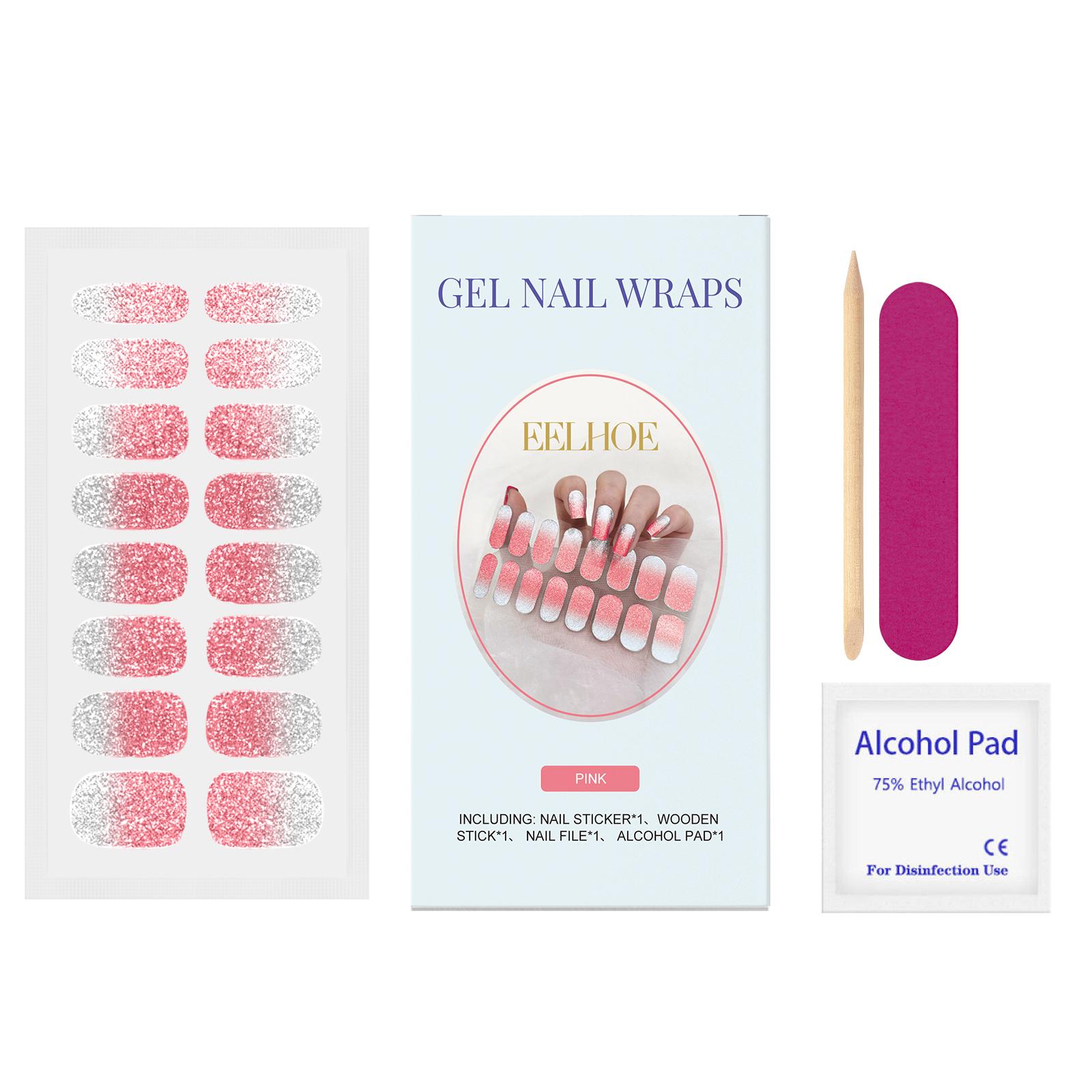

EELHOE Soft Gel Nail Patches Set (Shiny Pink) -Semi-Baked Nail Paper with Fresh, Minimalist Flashy Design