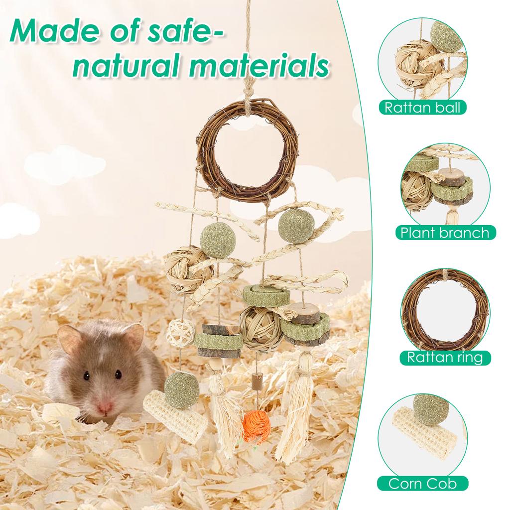 2Pcs Hamster Chew Toys Small Animal Teeth Grinding Cage Hanging Natural Wood Rabbit Chinchilla Guinea Pig Pet Toys