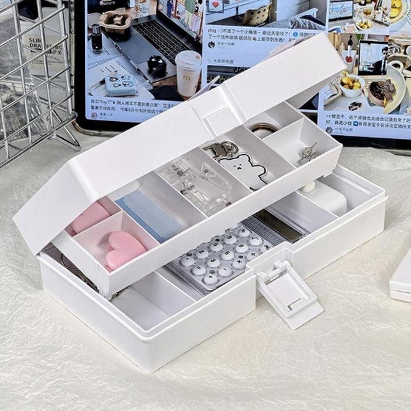 

1 Piece Large Capacity Foldable Multi-Grid Storage Box For Dustproof Small Items Multifunctional Double-Layer Stationery Box