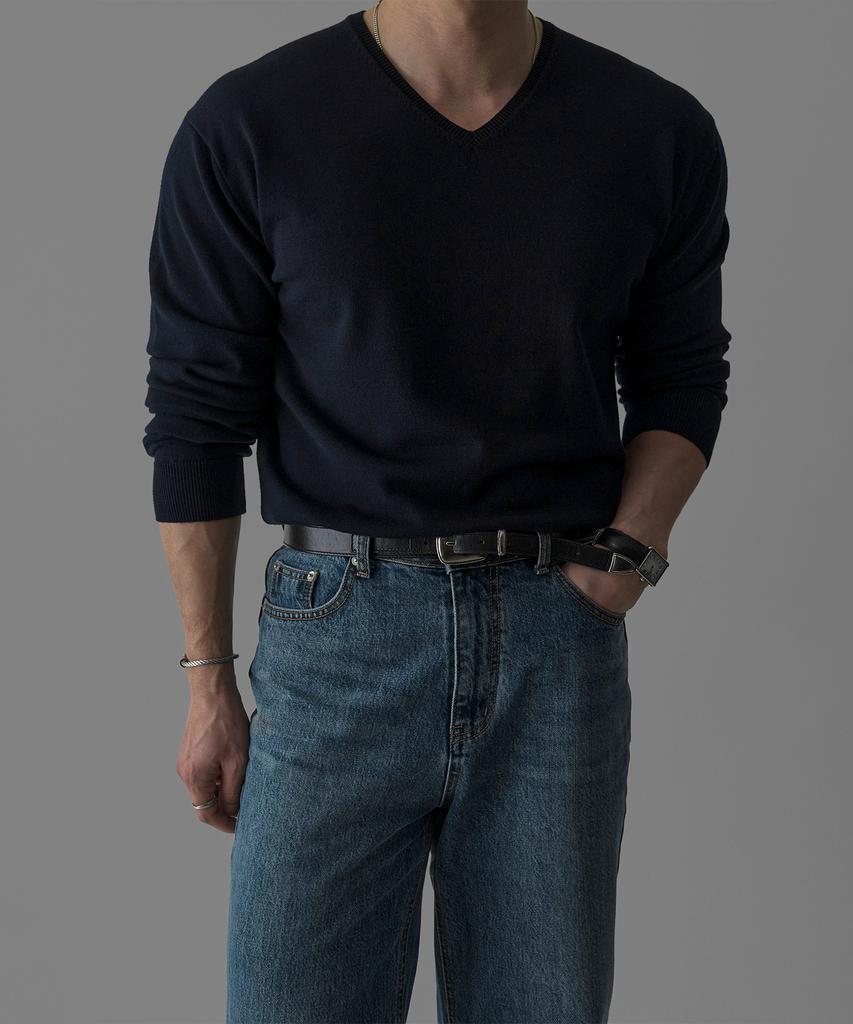 Baulopeulodeogteu Fine V-Neck Knit [Navy]