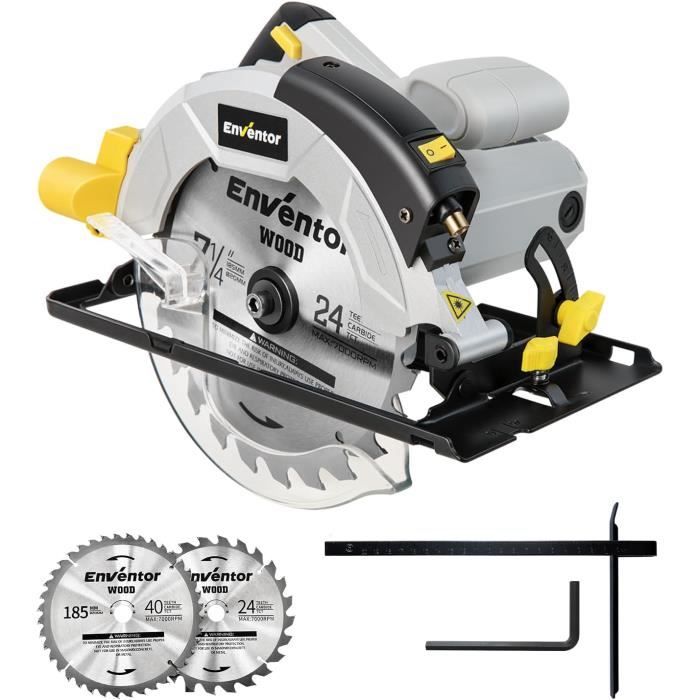 Scie Circulaire - ENVENTOR - 1200W - Guidage Laser - 5800RPM - Profondeur De Coupe 62mm