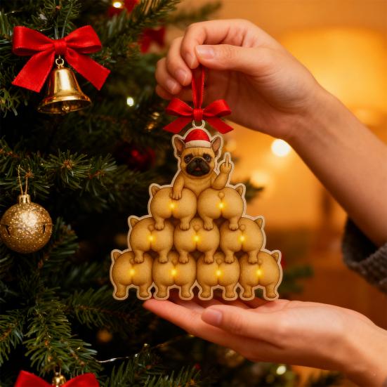 1/2/3/4Pcs Christmas Acrylic Bulldog Hanging Decoration Car Rearview Mirror Xmas Tree 2D Flat Santa Hat Dog Hanging Ornament Holiday Party Pendant