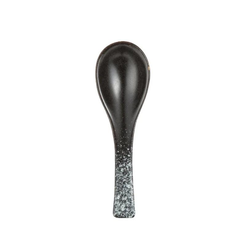 Cuchara de sopa de cerámica retro estilo japonés de 13 cm, cuchara para comer arroz, cuchara de postre, vajilla, utensilios de cocina
