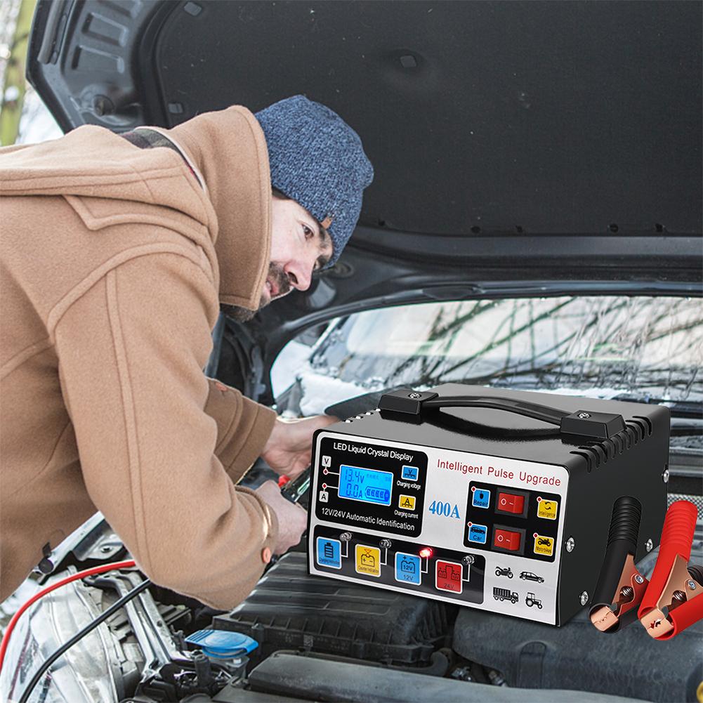 400A Autobatterieladegerät 12V/24V Batterie Hohe Leistung Schnellladegerät 220W Intelligentes Puls-Reparatur-Ladegerät Selbstabschaltendes Batterieladegerät