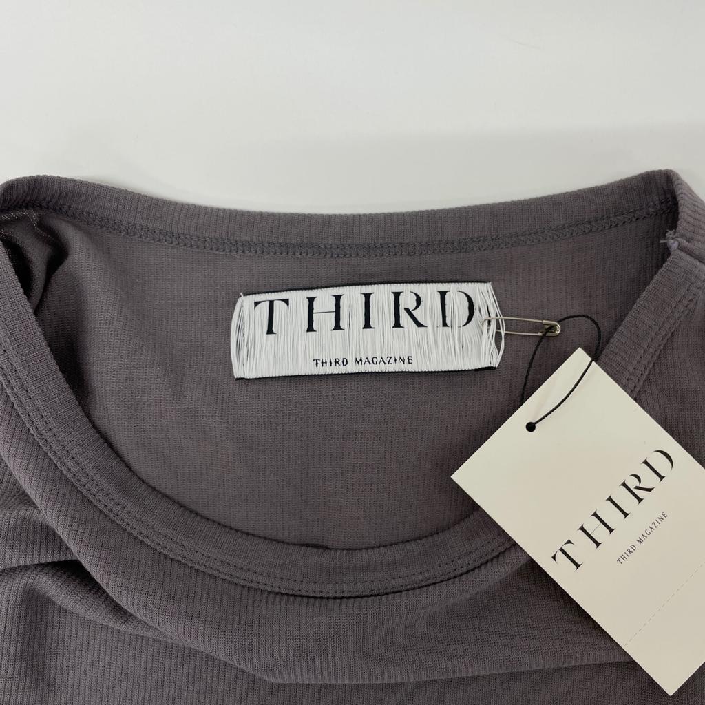 THIRD MAGAZINE A0833UA 110 Grey Cotton Crew Neck Long Sleeve One Piece Dress 2 grayUsed