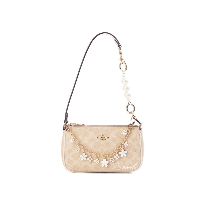 

COACH shoulder bag [Customized bag] Nolita 19 Silk Knot Messenger Dinge Silk Scarf Bow Material Decoration Exquisite and Elegant Camellia milk coffee білий