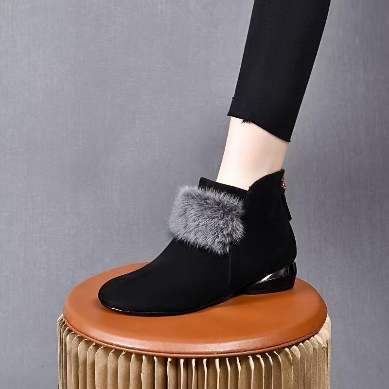 Women's Short Boots, Autumn/Winter Round Head Matte Style Short Boots, Fashionable and Versatile Low Top Plush Cotton Boots