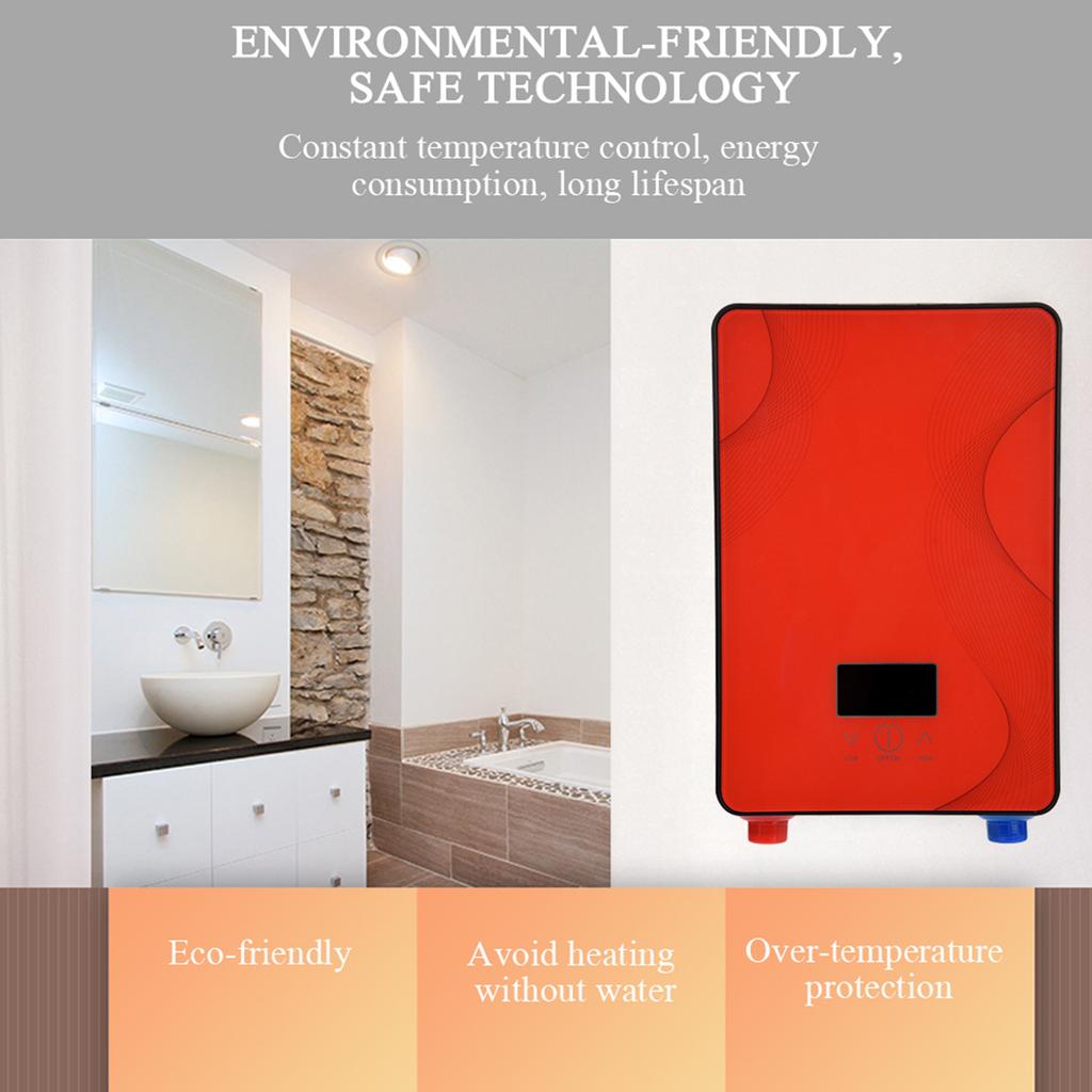 220V 6500W Tankless Instant Electric Hot Water Heater for Home Bathroom Shower Red Color