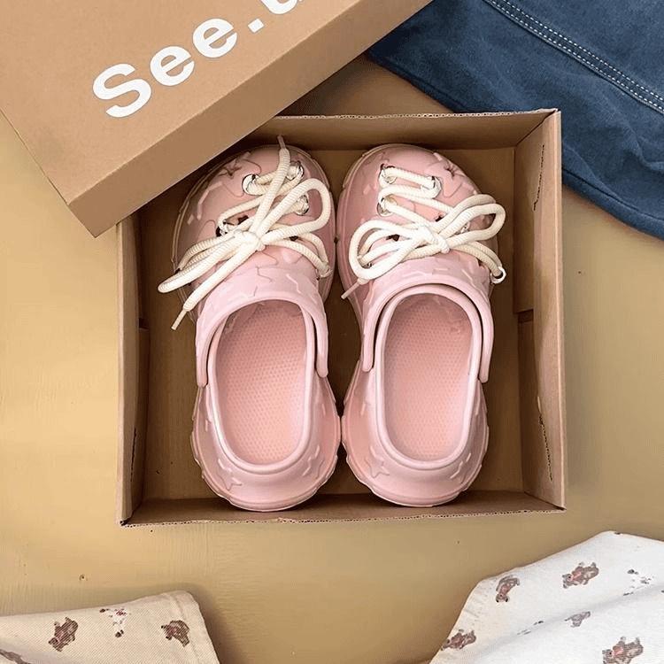 Summer new cute cartoon star lace-up hole shoes platform versatile non-slip beach bag head slippers