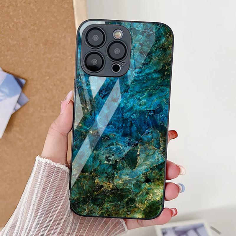 Tempered Glass Marble Stone Case For iPhone 11 Funda iPhone 16 17 16E 13 14 15 Pro Max 12 7 8 Plus SE 16promax 13promax Cover