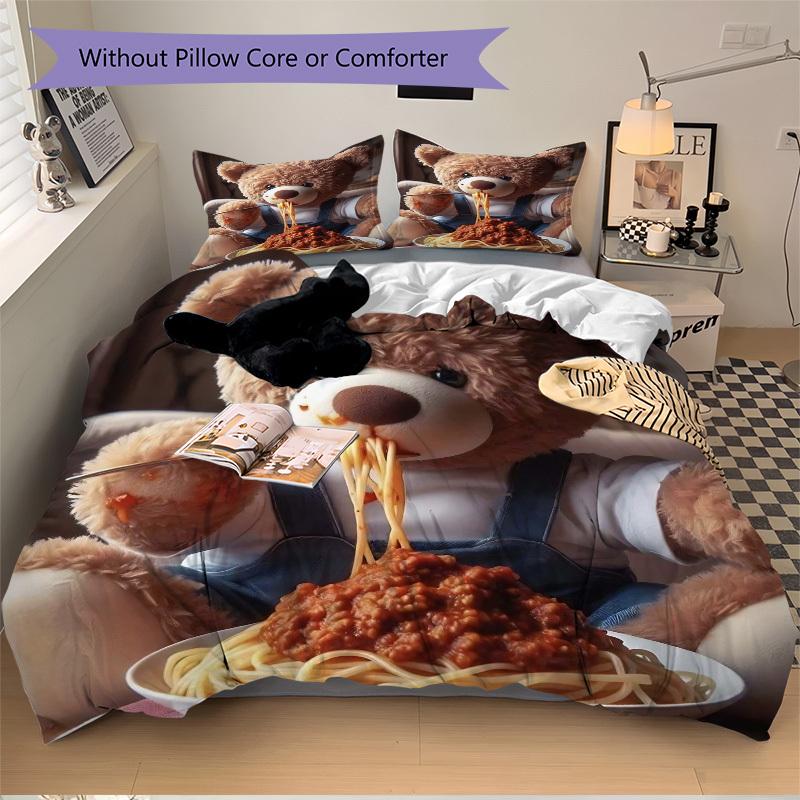 

3 шт. Аниме Плюшевый Мишка Спагетти Комплект Постельного Белья - Включает Один Пододеяльник и Две Наволочки (Нет ядра) - Домашний декор, Праздничный подарок, Полиэстер F 135x200cm