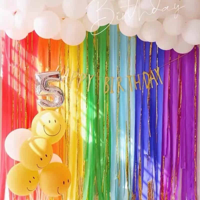 Colored Crepe Paper Fringed Latte Baby Children'S Birthday Party Background Wall Decoration Scene