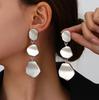 Vintage Irregular Smooth Metal Pendant Earrings for Women Fashion Gold Color Three-Layer Geometric Circular Earrings Zircon