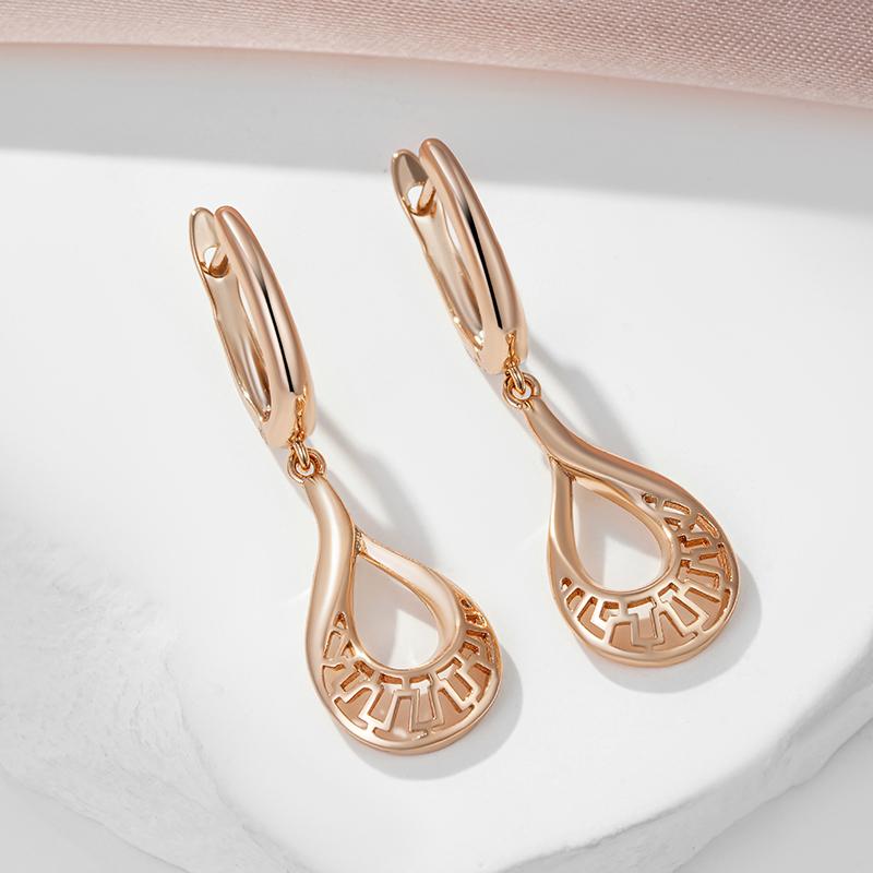 Kinel Square Cutout Long Dangle Earrings For Women Rose Gold Color Luxury Party Fine Jewelry Trendy Drop Earrings