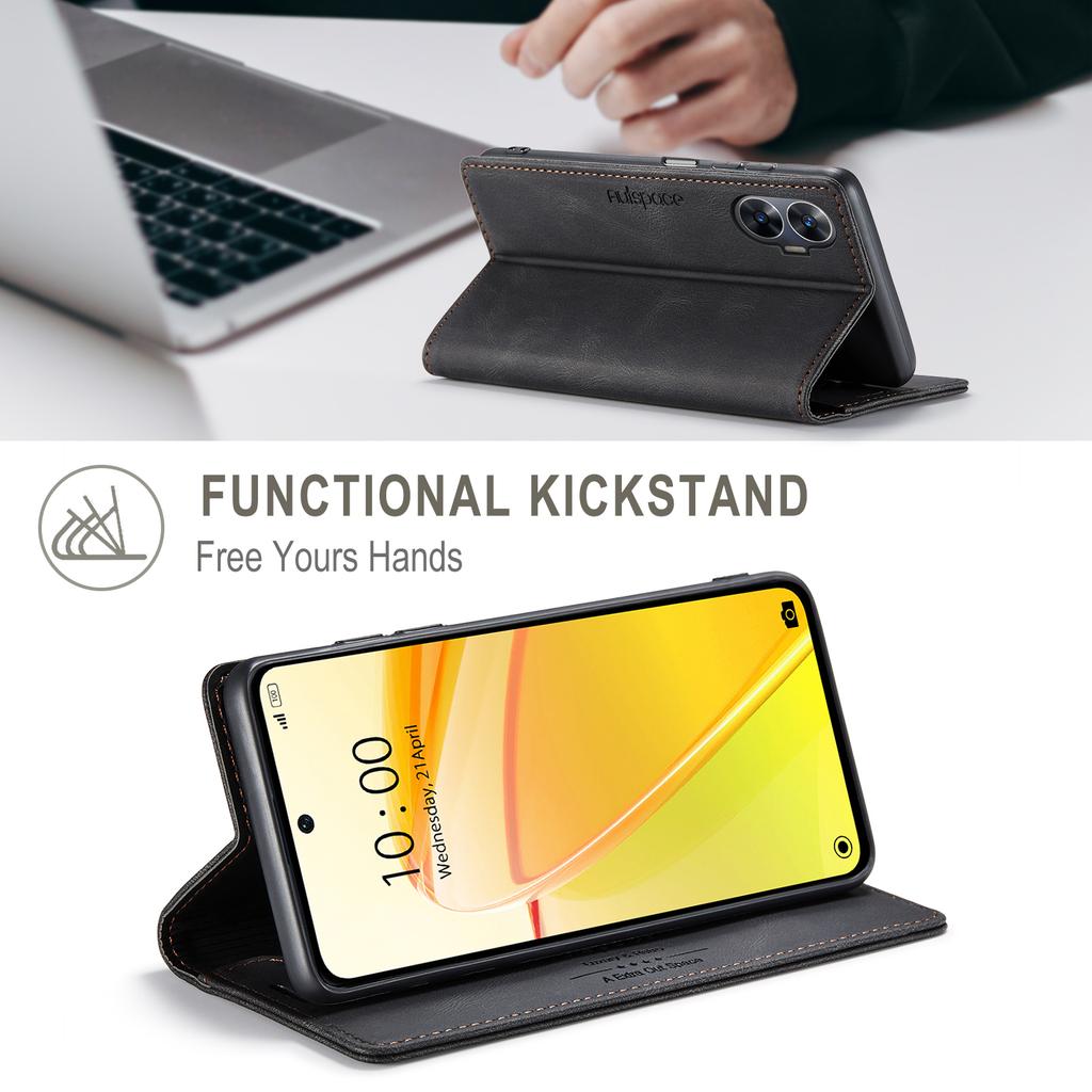 Pro Realme C55 4G Peněženkové pouzdro AUTSPACE A01 Kožený stojánek s držitelem karet s RFID blokováním