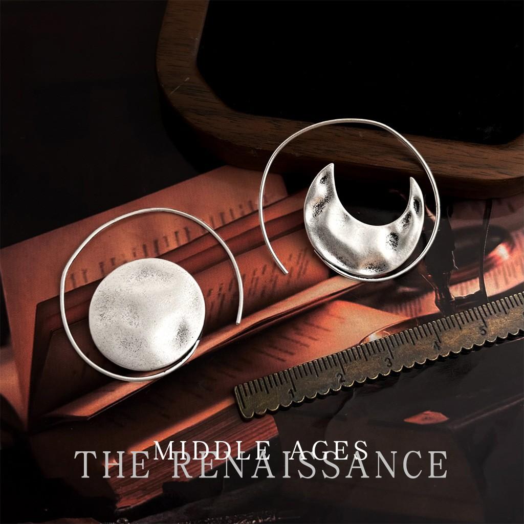 Матовые старинные асимметричные серьги в виде солнца и луны, европейские и американские преувеличенные нишевые дизайнерские серьги