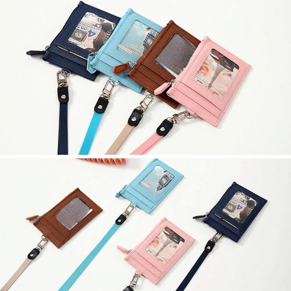 New Zipper Bag Card Badge Holder PU Leather with Neck Lanyard Coin Purse Card Bag Student