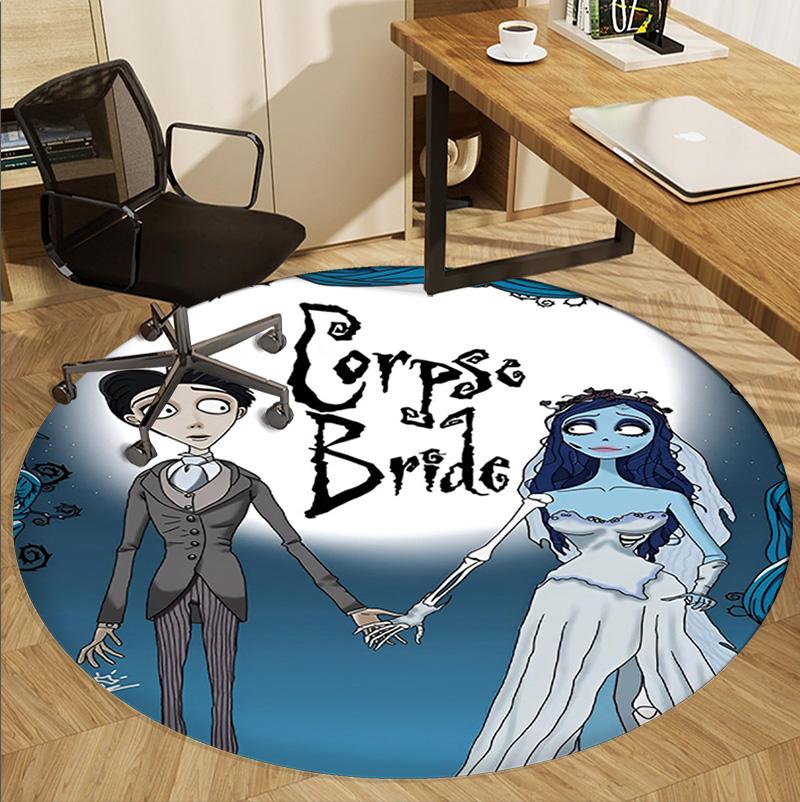 Corpse Bride Pattern Round Rug, Indoor/Outdoor Mat, for Picnic, Gameroom, Bedroom, Office, Living Room, Home Decor Carpet, Birthday Gift