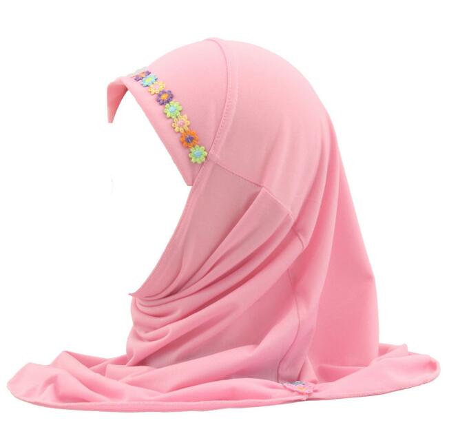 Kids Girls Muslim Beautiful Hijab Islamic Arab Scarf Shawls Flower Pattern Ramadan
