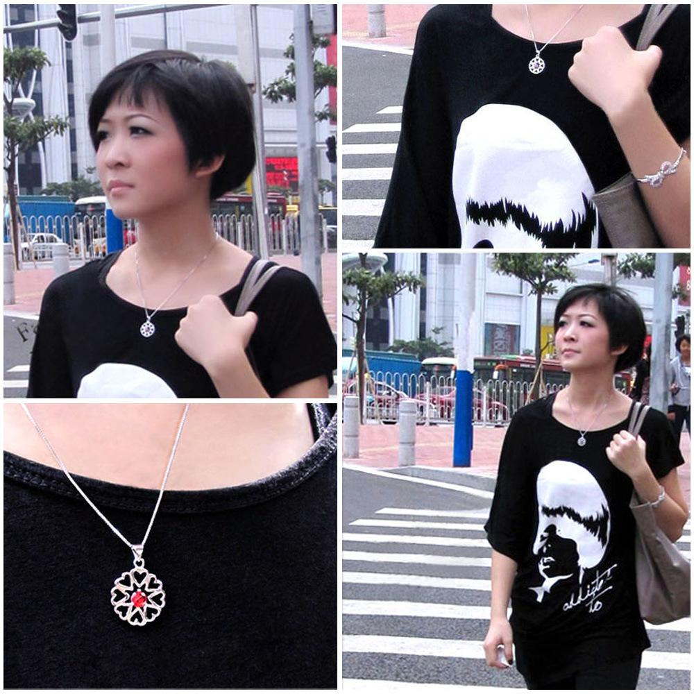 Diy Wish Platinum Plated Necklace Women'S Clavicle Chain Heart Flower Pendant