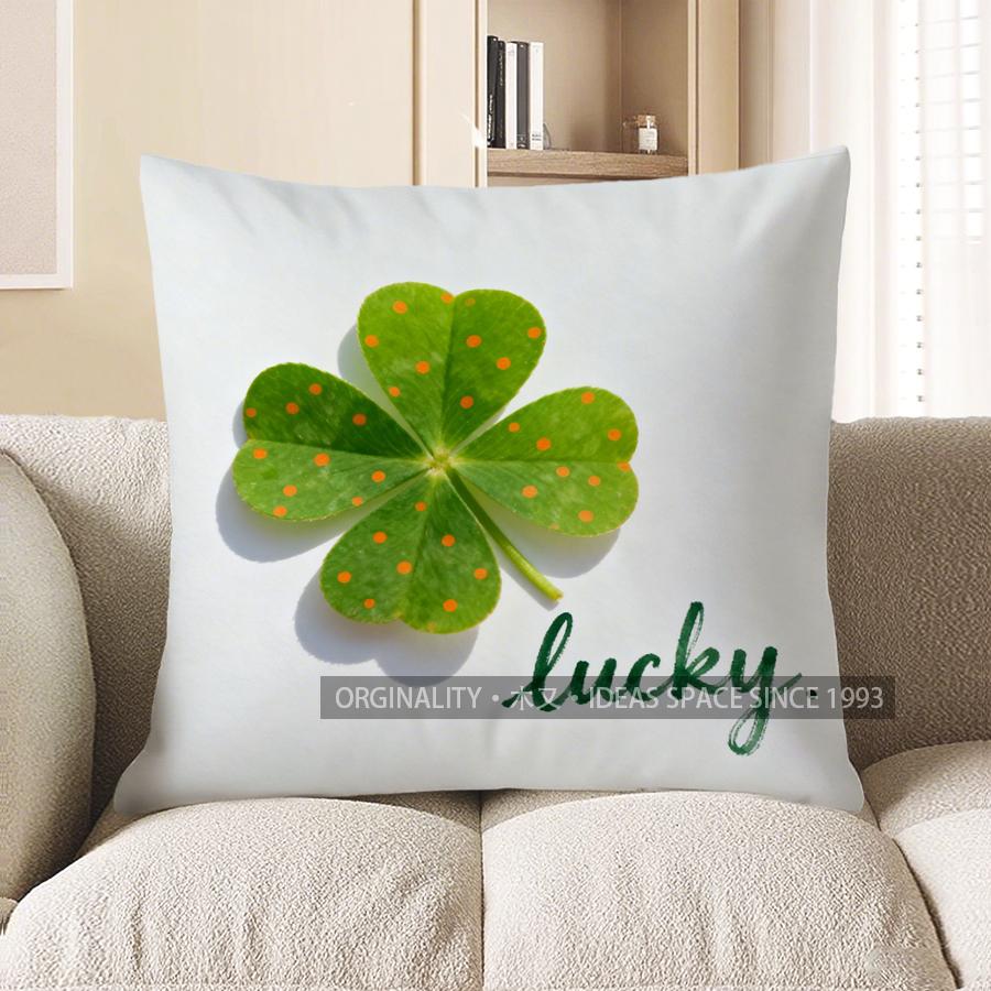 2D Lucky Four-Leaf Clover Pattern Throw Pillow Pattern Cushion Cover Suitable For Sofa Bedroom Car Pillow Cover