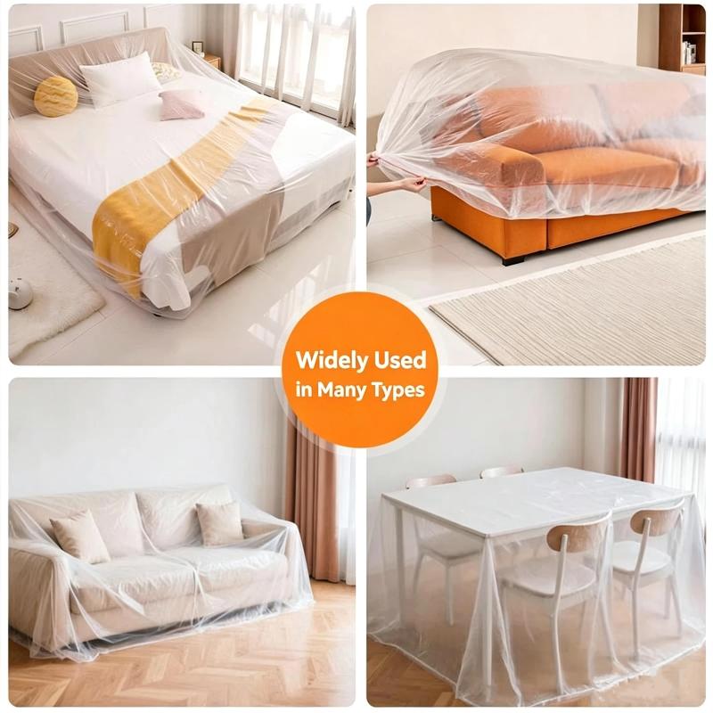 Extra Thick Clear Plastic Bed Cover Waterproof Dustproof Elastic Edges For Home Moving Renovation Long Term Storage