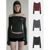 South Korea Badblood American Style Gyaru Stripe off-Shoulder T-shirt Women Spring and Summer New Sexy Long Sleeve Slimming Top