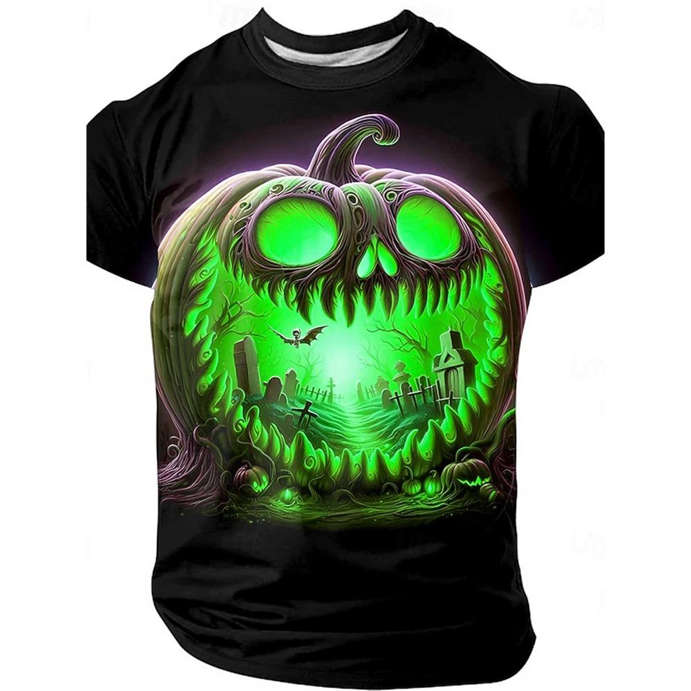 Halloween horror pumpkin 3D printed fashionable men's T-shirt 2025 new daily outdoor sports party quick drying breathable street clothing