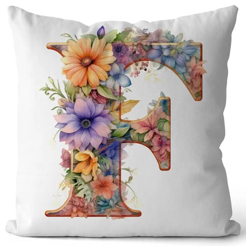 English Letter Flower Print Sofa Cushion Cover Suitable For Home Living Room Decoration Hotel Hospital Dormitory Pillow