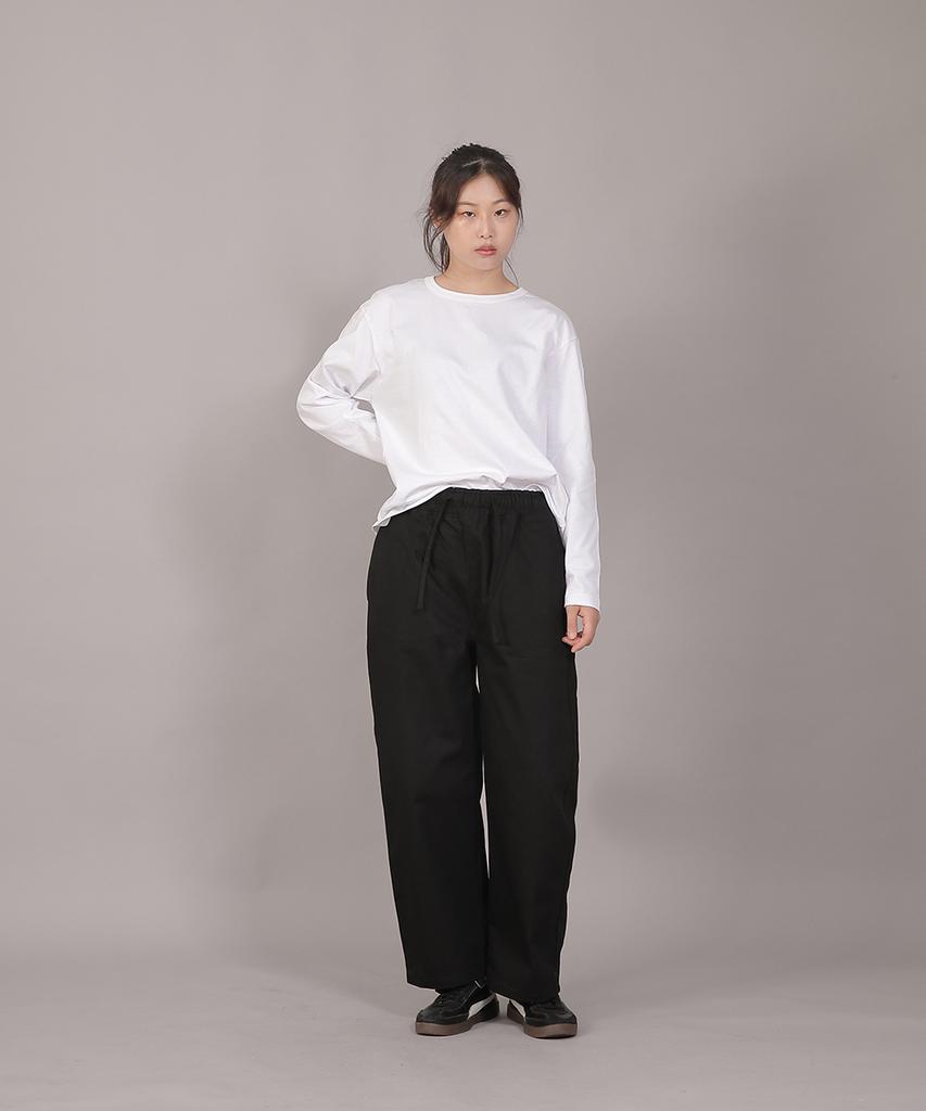 SAINTCREW Pocketless Work Elastic Waist Wide Pants Eww-385 Black