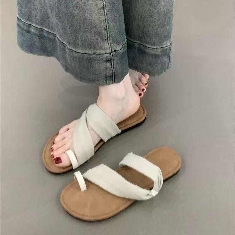 Set of Toe Flat-bottomed Slippers for Women To Wear 2025 Summer New Korean Version of French Fairy with Skirt with Cool Slippers