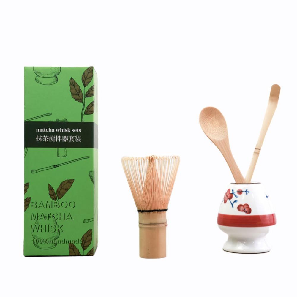 4PCS New Bamboo Ceramic Matcha Whisk Set Food Grade Safe Japanese Matcha Tea Set Traditional Reusable Green Tea Whisk Stirring