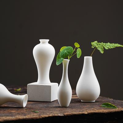 Neues chinesisches Mini-Blumen-Gefäß aus weißem Porzellan, Keramikvase Zen-grüner Dill Kupfermünzen-Gras-Blumenhalter weiße Wasserblume