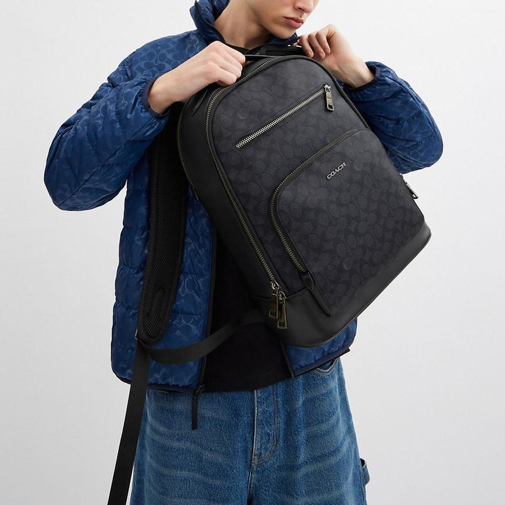 Coach Ethan 32 Reißverschluss Markenaufdruck Beschichtetes Canvas Rucksack Herren Rucksack Anthrazit Schwarz CV919-QBMI5