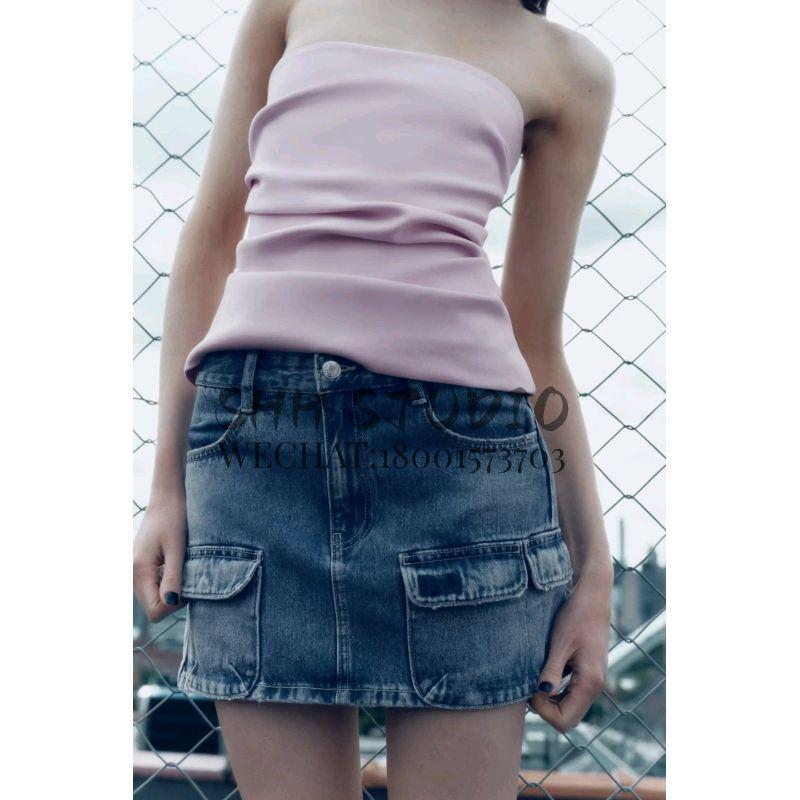 Spring New Fashion Style Sweet All-Matching Sexy off-the-Shoulder Ruched Decoration Tube Top Tops 3067089