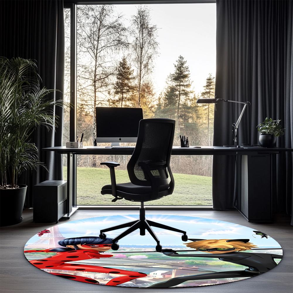 Miraculous Tales of Ladybug Cat Noir Printed Round Rug Carpet Chair Rug Area Rug Entryway Doormats,for Office Chair Living Room Bedroom Kitchen Room.