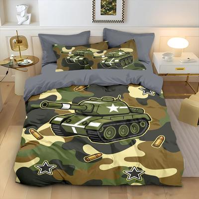 Digital Printed Tank Bedding Set,Boys' Military Themed Duvet Set
