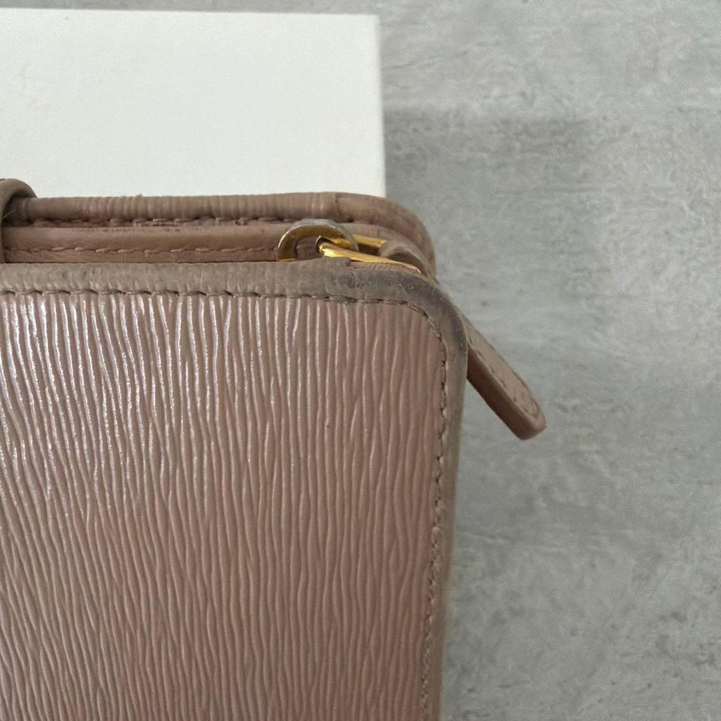 Used PRADA Saffiano Leather Bi-fold Wallet Beige