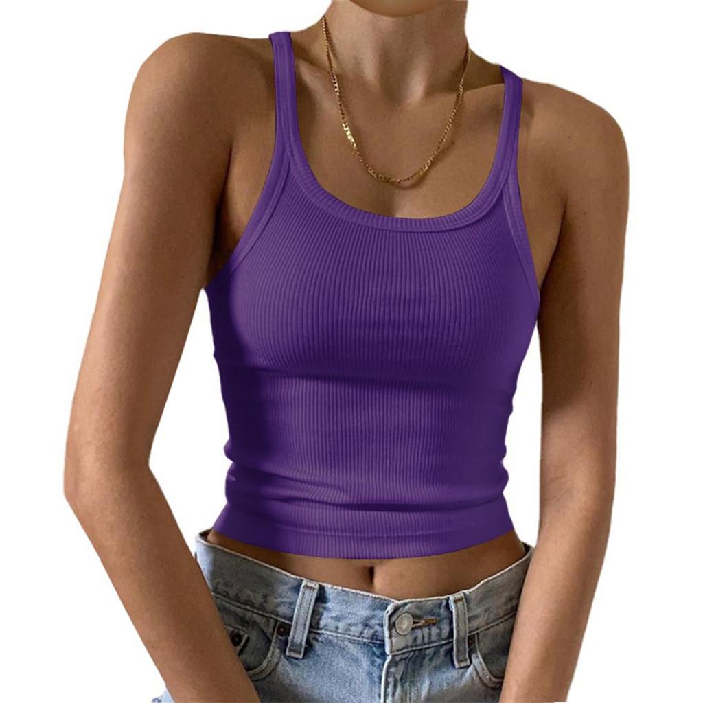 Women's Fashion Casual T-shirt Round Neck Vest Slim Bottom Solid Color Tops