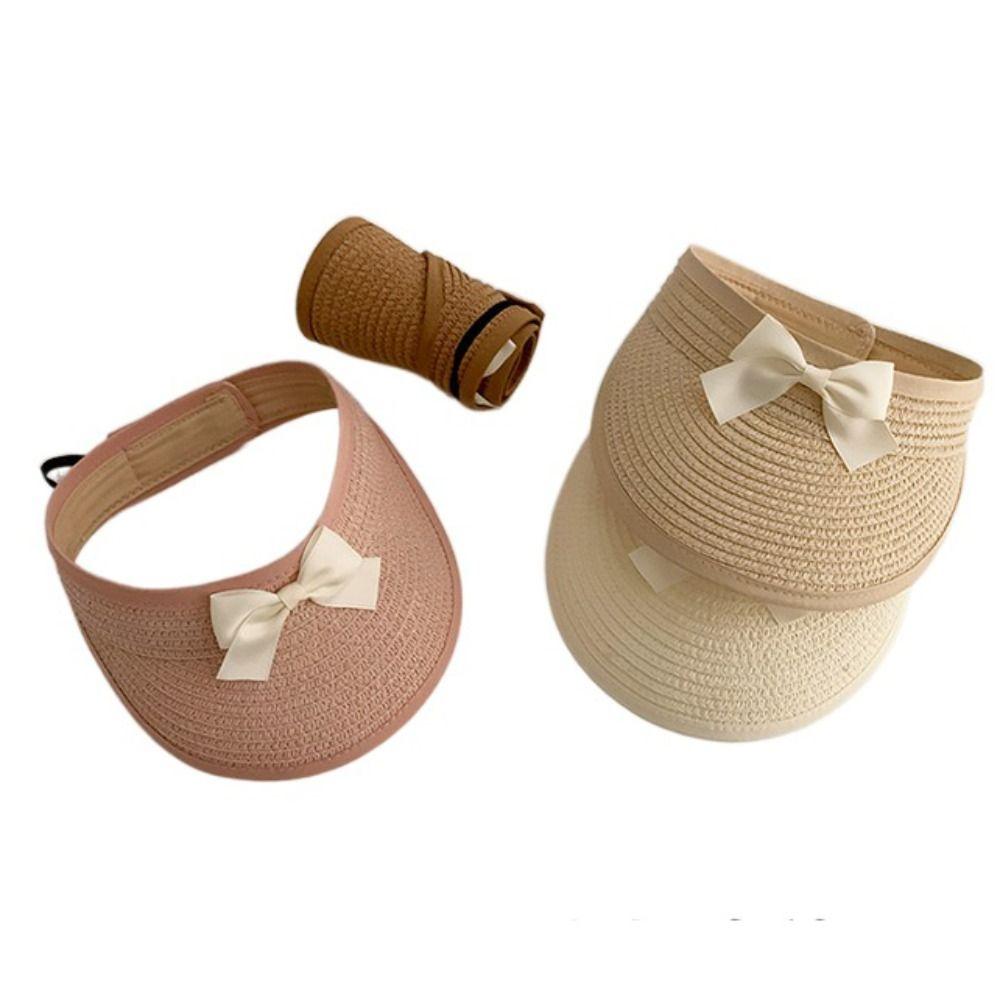 

Empty Top Baby Straw Caps Anti-UV Beach Hat Fashion Visor Cap Outdoor рожевий