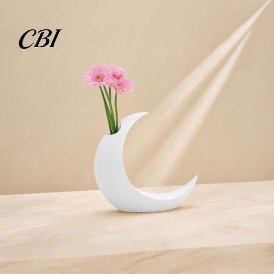 Vaso Bianco e Nero Stampato 3D Fiore di Luna, Moderno Decorativo a Falce Portafiori Secchi Contenitore per Tavolo Soggiorno Decorazione Centrale
