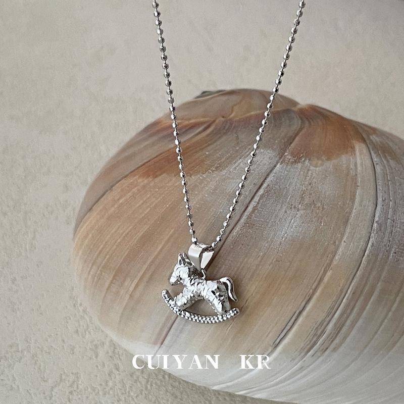 Cuiyan S925 Silver Rocking Horse Crushed Ice Necklace - Women's 2025 Light Luxury Clavicle Chain