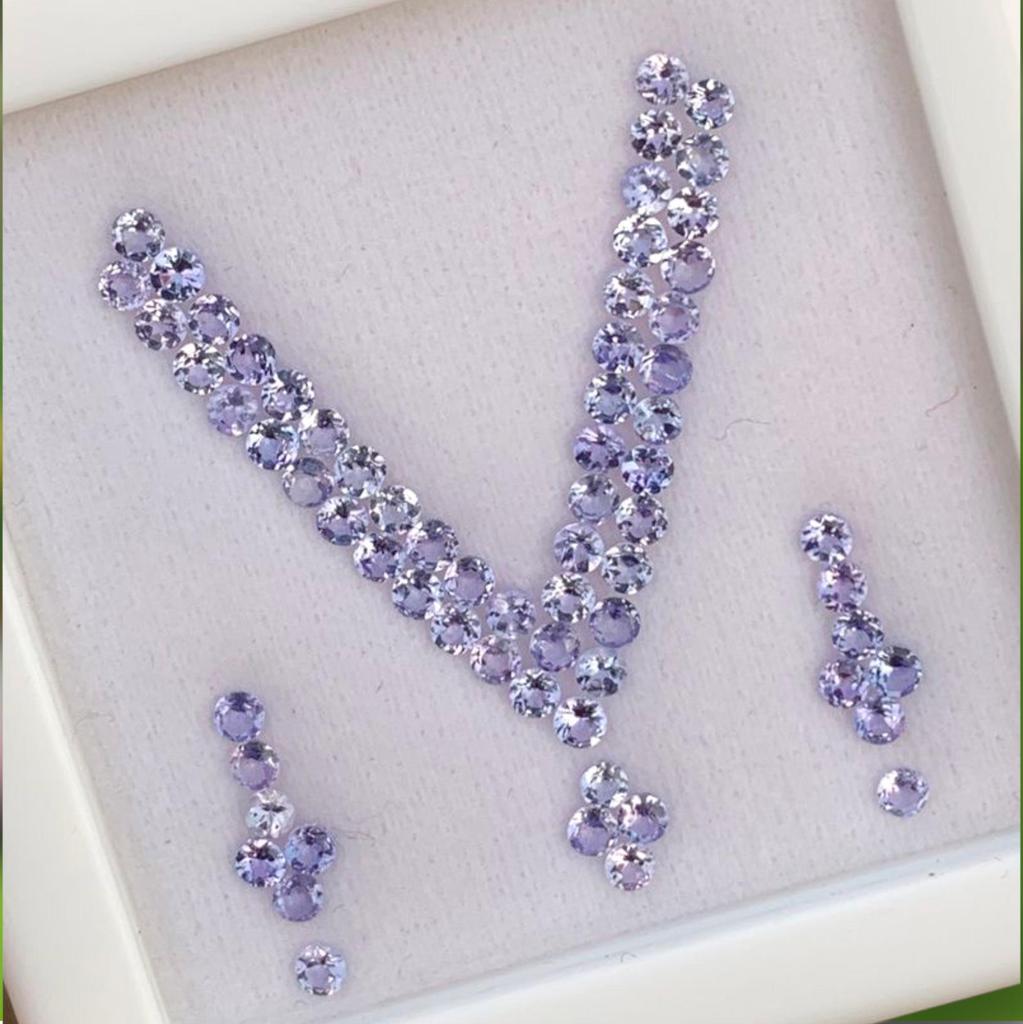 Single A Color Necklace Set Layout, Natural Tanzanite Gemstone Lot, A Quality Round Cut Stone Layout.